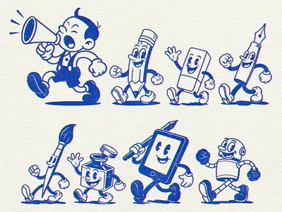 Cartoon characters style 1930s branding cartoon character design illustration logo mascot rubber hose t shirt