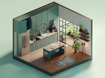 Stylized Teal Kitchen Diorama 3d 3dart 3drender aesthetic blender3d cgartist cozy design digitalart diorama environment interior interiorinspiration isometric kitchen rendering stylized stylizedart teal visualization