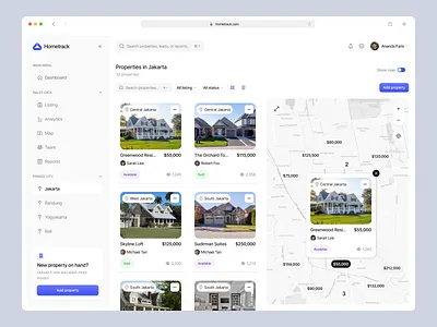 Real Estate Sales Dashboard - City Page buy city dashboard design home house location management maps minimal modern property real estate real estate dashboard sales sell seller ui design ux design website