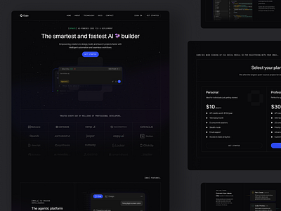 Oqta - AI Builder Landing Page ai ai builder artificial intelligence builder cansaas clean dark dark theme dashboard design interface landing page modern modern design saas technology ui ux web design
