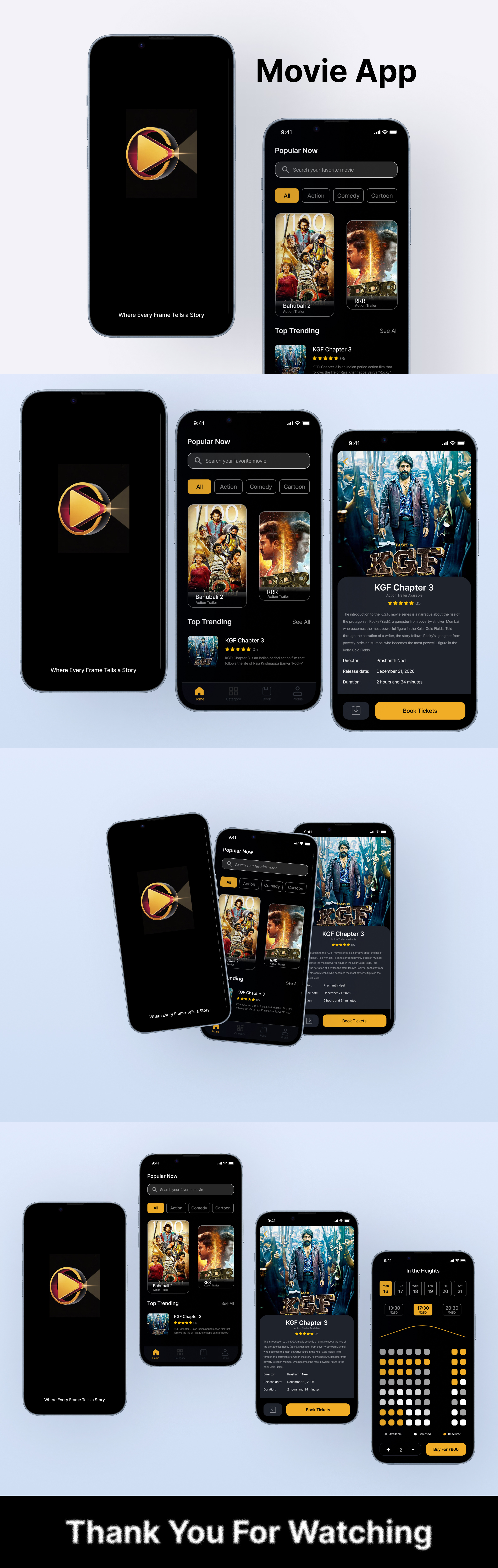 Movie App – Cinematic UI Design Concept (Black & Gold Theme) appconcept behancedesign bhaveshgohil cinematicdesign darkui figma mobileapp movieapp ui uidesign uiux ux uxdesign