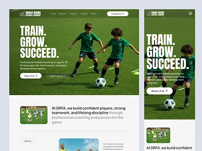 Football Academy — Website Design design landing page responsivedesign sportswebsite ui uiux uiuxdesign ux web web design