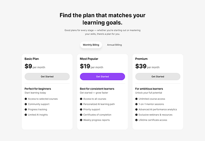 Pricing plan section UI/UX education education plan landing page packages payment plan price pricing card pricing page pricing plan pricing table pricing ui subscription subscription ui