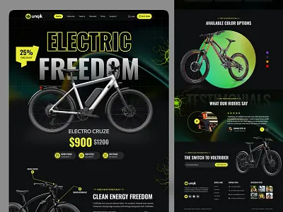 Electric bicycle Single Landing Page bicycle branding clean cycling bike design electric electric bicycle electric bike electricity homepage illustration landing landing page minimalist ride stylish fresh ui uiux web design website
