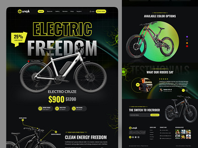 Electric bicycle Single Landing Page bicycle branding clean cycling bike design electric electric bicycle electric bike electricity homepage illustration landing landing page minimalist ride stylish fresh ui uiux web design website