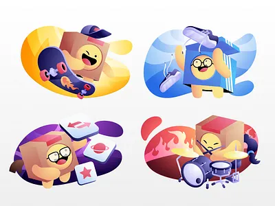 Personalized Box Mascot 📦 - Upak adidas box branding character creative creative think design design team drummer hobby icon illustration mascot member nerd personalized shoes skateboard skill youth