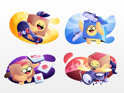 Personalized Box Mascot 📦 - Upak adidas box branding character creative creative think design design team drummer hobby icon illustration mascot member nerd personalized shoes skateboard skill youth