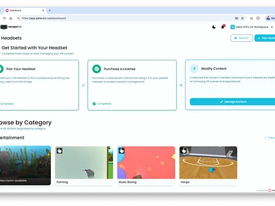 PatientVR – Dashboard Admin User cms platform ui virtual reality vr cms vr design