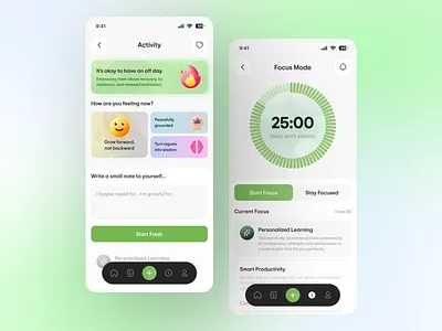 AI Smart Task & Focus Tracker activity monitor activity tracker ai agent ai focus ai tracker android app interface artificial intellegence chatbot deep learning feelings tracker focus mode habit tracker ios mobile app mobile app ui product design tasks todo ui ux