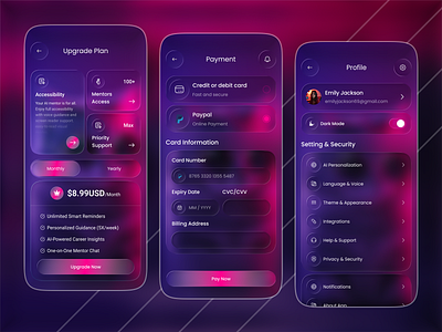 Personalized AI Learning & Growth Platform App accessibility ai app ai mentor ai powered app app design chat bot app dark mode fintech gradient design learning app mobile app payment gateway personalization productivity app settings screen sketch subscription uiux user experience user profile