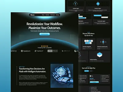 Neura – Smart AI Landing Page Design ai ai landing page ai website dark design dark mode figma framer gradient minimal modern design saas saas landing page saas ui startup typography ui design uiux web design webflow