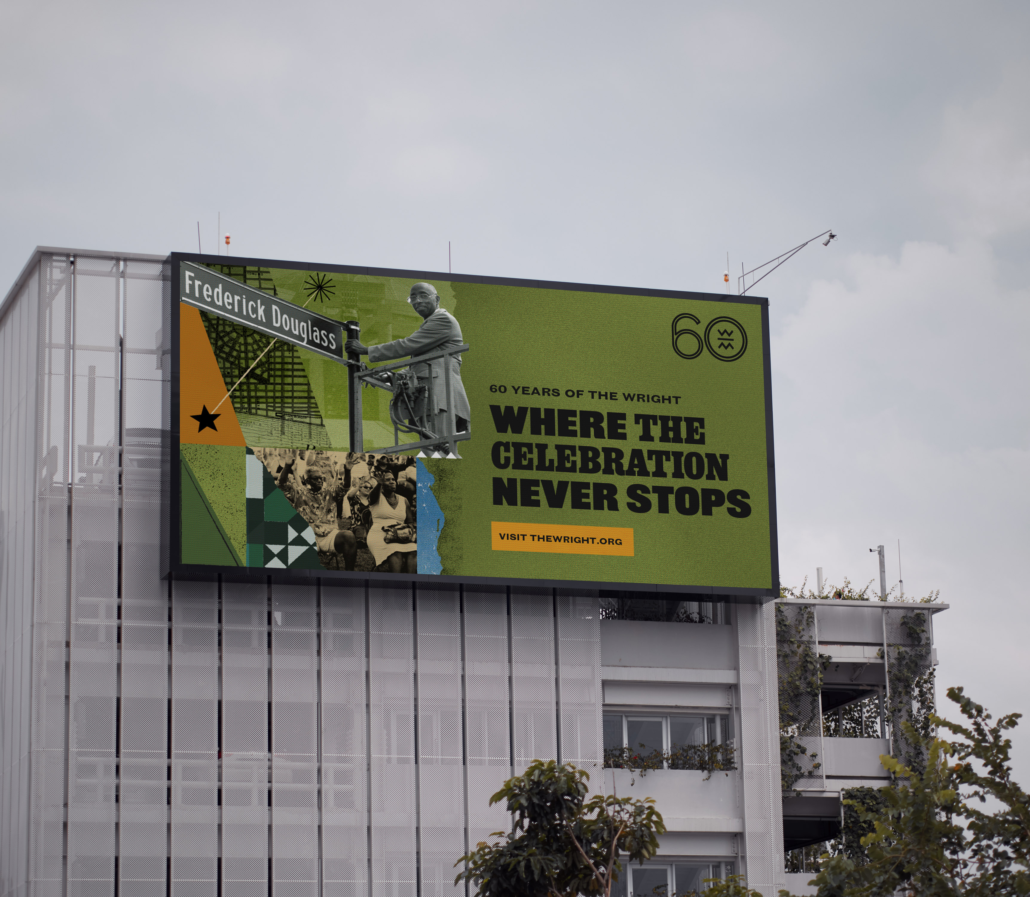 Wright 60th Anniversary anniversary campaign art direction campaign identity collage hand drawn museum nonprofit texture