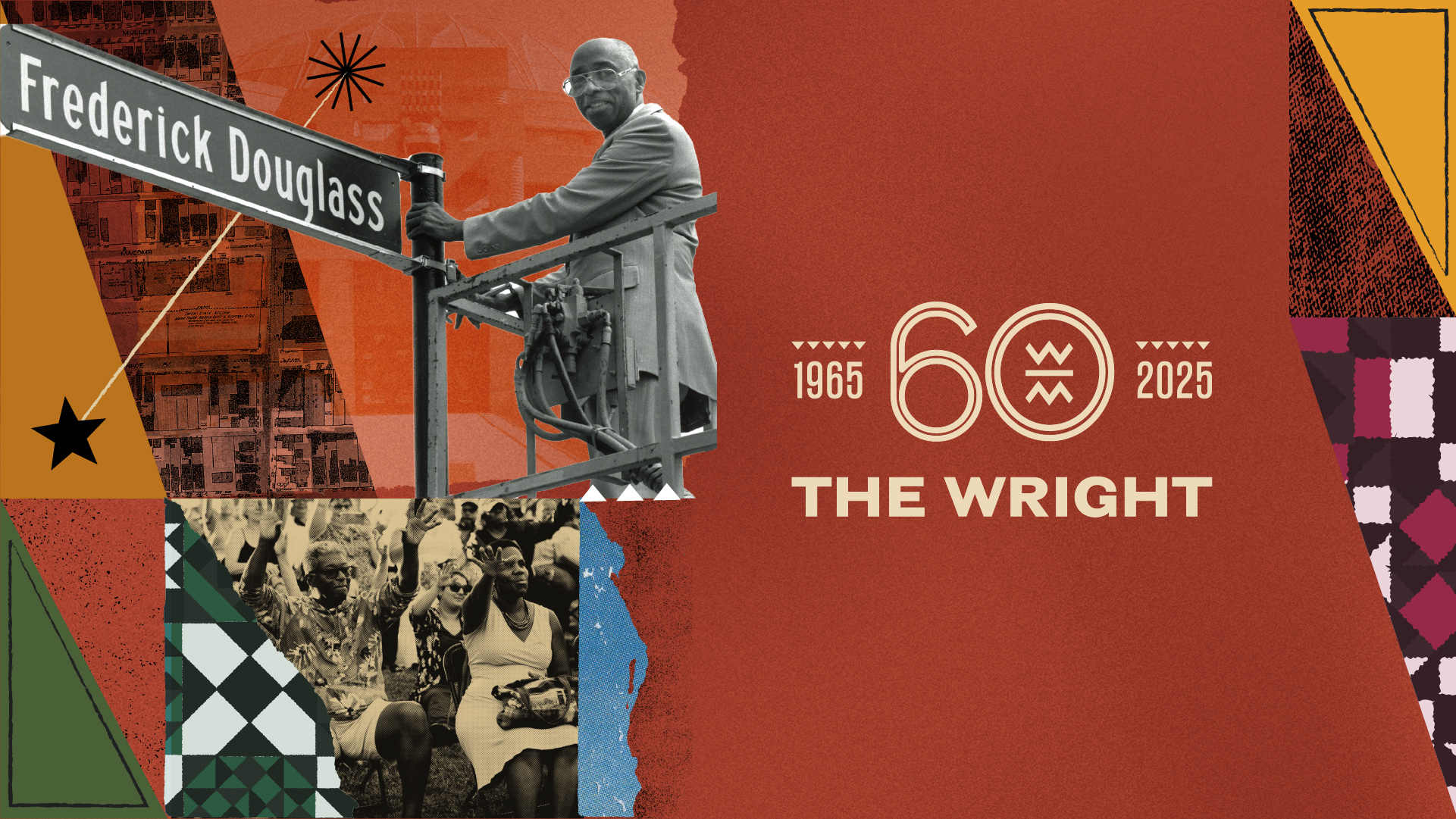 Wright 60th Anniversary art direction campaign identity collage hand drawn illustration museum nonprofit texture
