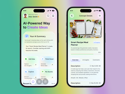 Idea Management Mobile App activity monitor ai agent ai assistant ai productivity brainstorming tool collaboration app creative app feelings tracker idea management innovation tracker management mobile app mobile app product design startup tools task management ui ux design
