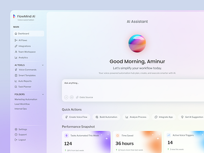 Voice AI Automation Dashboard ai ai chat ai dashboard artificial intelligence automation b2b dashboard saas teach ai tech website ui ux voice ai voice chat workflow workflow automation