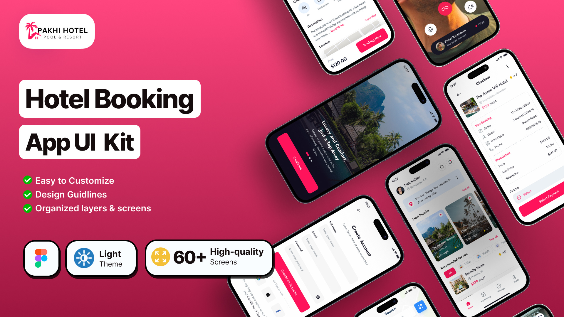 Pakhihotel Hotel Booking App UI Kit figma app design figma ui kits hotel booking app pakhihotel ui kit
