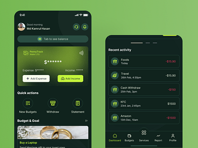 PennyTrack - Money management app dashboard app app design branding budget app budget management budget tracker dashboard figma fintech fintech dashboard goal fix goal management goal tracker money bag money management app money tracker ui
