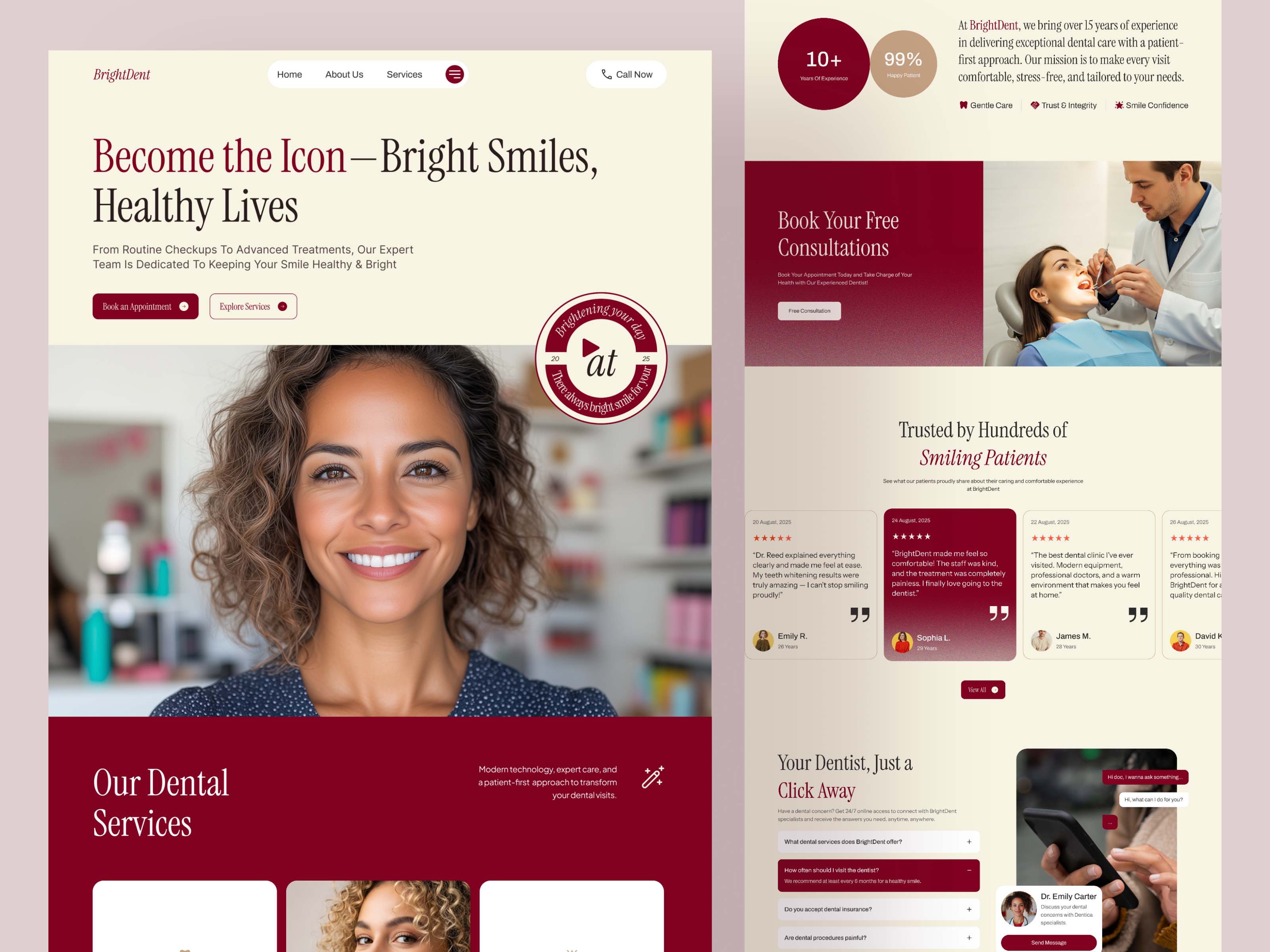 BrightDent - Dental Care Landing Page Design clinic creative website dentist dentist landing page dentistry healthcare hospital landing page medical website modern website oral health website design