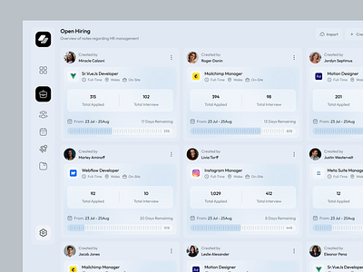 HR & Hiring Platform Dashboard Design b2b candidate management data visualization employee management figma design hir hiring hiring workflow hr dashboard hr platform hr system hr tech neumorphism product design productivity dashboard saas soft ui