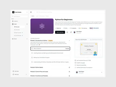 Student Course Details certificates course course details learn modules students