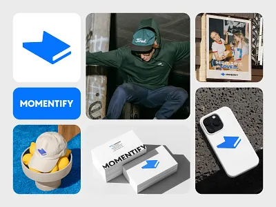 Momentify Brand Identity Bento app icon bento bento branding book logo brand design brand identity branding icon identity logo logo presentation m logo m mark media photography zine logo
