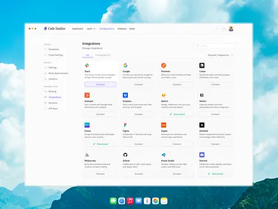 Integrations Dashboard Design configurations dashboard developer tools figma integrations ui