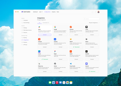 Integrations Dashboard Design configurations dashboard developer tools figma integrations ui