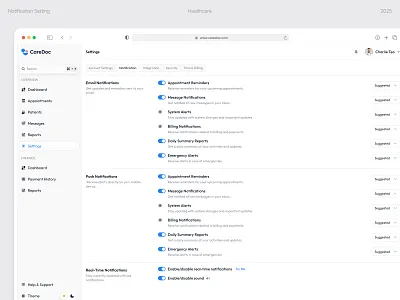 Doctor Notification Setting Page Design 🩺 doctor dashboard doctor management emr design health saas dashboard healthcare app design healthcare dashboard healthcare platform healthcare product design healthcare saas healthcare ux hospital management system medical saas medical software ui minimal design patient management setting page setting ui design telemedicine dashboard ui design ux design