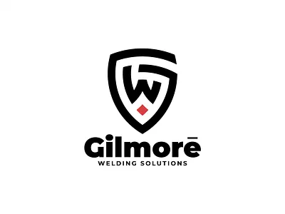 Gilmore Welding - GW monogram - welding shield with red flam badge branding emblem engineering geometric gw industrial logo mahamadhesien mark metal minimal monogram protective red shield spark strong welding workshop