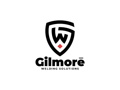 Gilmore Welding - GW monogram - welding shield with red flam badge branding emblem engineering geometric gw industrial logo mahamadhesien mark metal minimal monogram protective red shield spark strong welding workshop