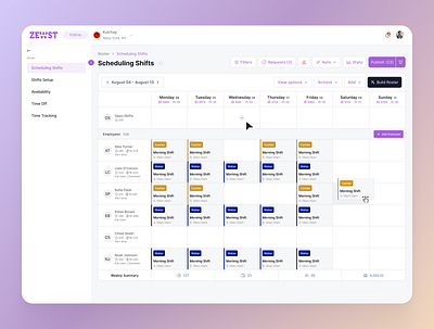 AI Roster - Shifts Scheduling ai roster calendar calendar view calendar web clean ui dashboard hr portal hr tool roster rostering saas shifts management shifts sheduling