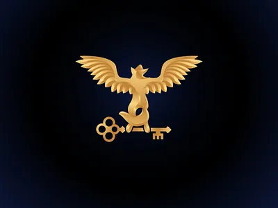 Golden Winged Fox Key Logo fox golden gurdian home logo house key luxury premium logo real estate wild logo winged fox wolf