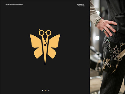 Butterfly + Scissor Barber logo barber logo barberman butterfly logo elegant logo gold logo grooming logo hair care logo lifestyle logo razor logo salon logo scissor logo