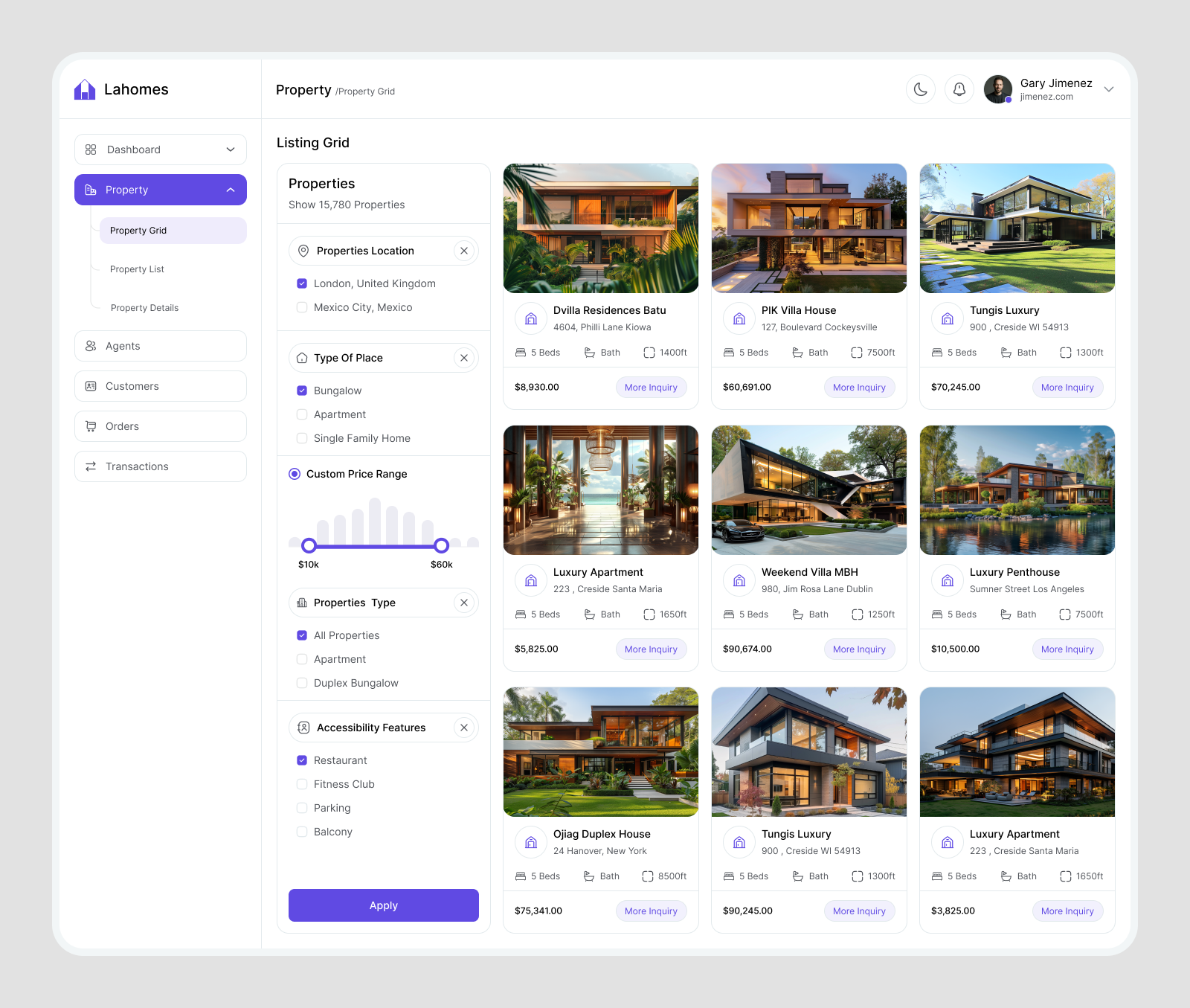 Example of Real Estate Dashboard Design