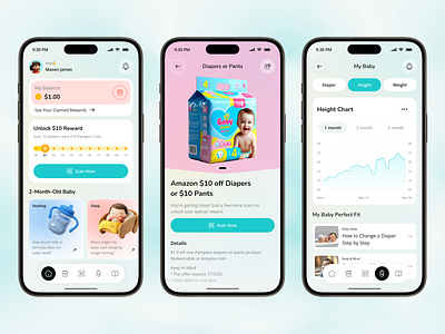Smart Parenting & Reward App UI Design app design baby care app baby growth chart baby growth tracker baby tracker calm design family app health tracker healthcare ui mobile mobile app parenting app parenting tool pastel ui reward app ui ui design ui for parents wellness app