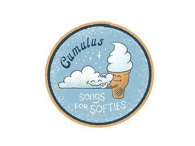 Songs for Softies adobe photoshop badge band sticker branding cloud combination mark cursive ice cream illustration logo procreate stars sticker texture