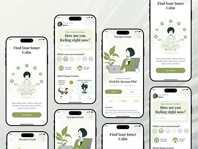 Mental Wellness & Therapy App UI/UX Design calm ui figma app design health app ux healthcare app mental health app mental wellbeing app mentalfitnessapp mindfulness app mobile app design mood tracker ui selfcare app therapyapp wellness app