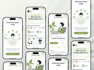 Mental Wellness & Therapy App UI/UX Design calm ui figma app design health app ux healthcare app mental health app mental wellbeing app mentalfitnessapp mindfulness app mobile app design mood tracker ui selfcare app therapyapp wellness app
