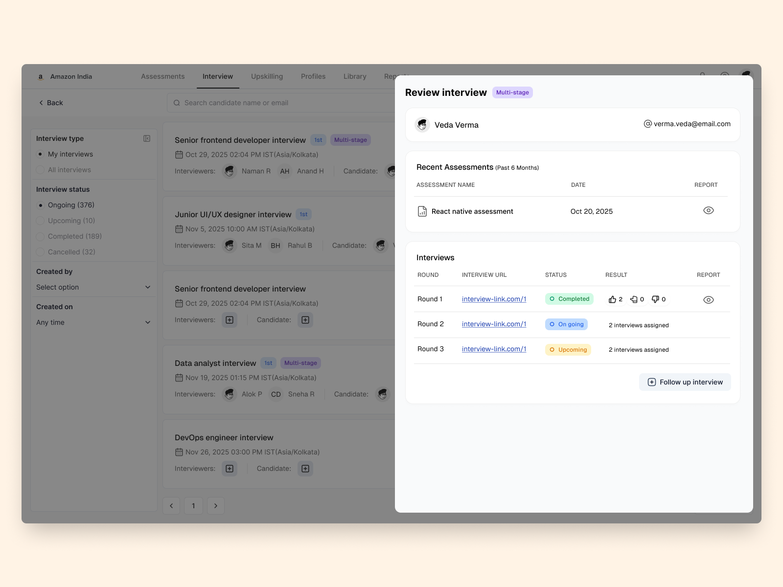 Enhanced Interview Scheduling and Review Flow design follow up interview motion saas scheduling ux
