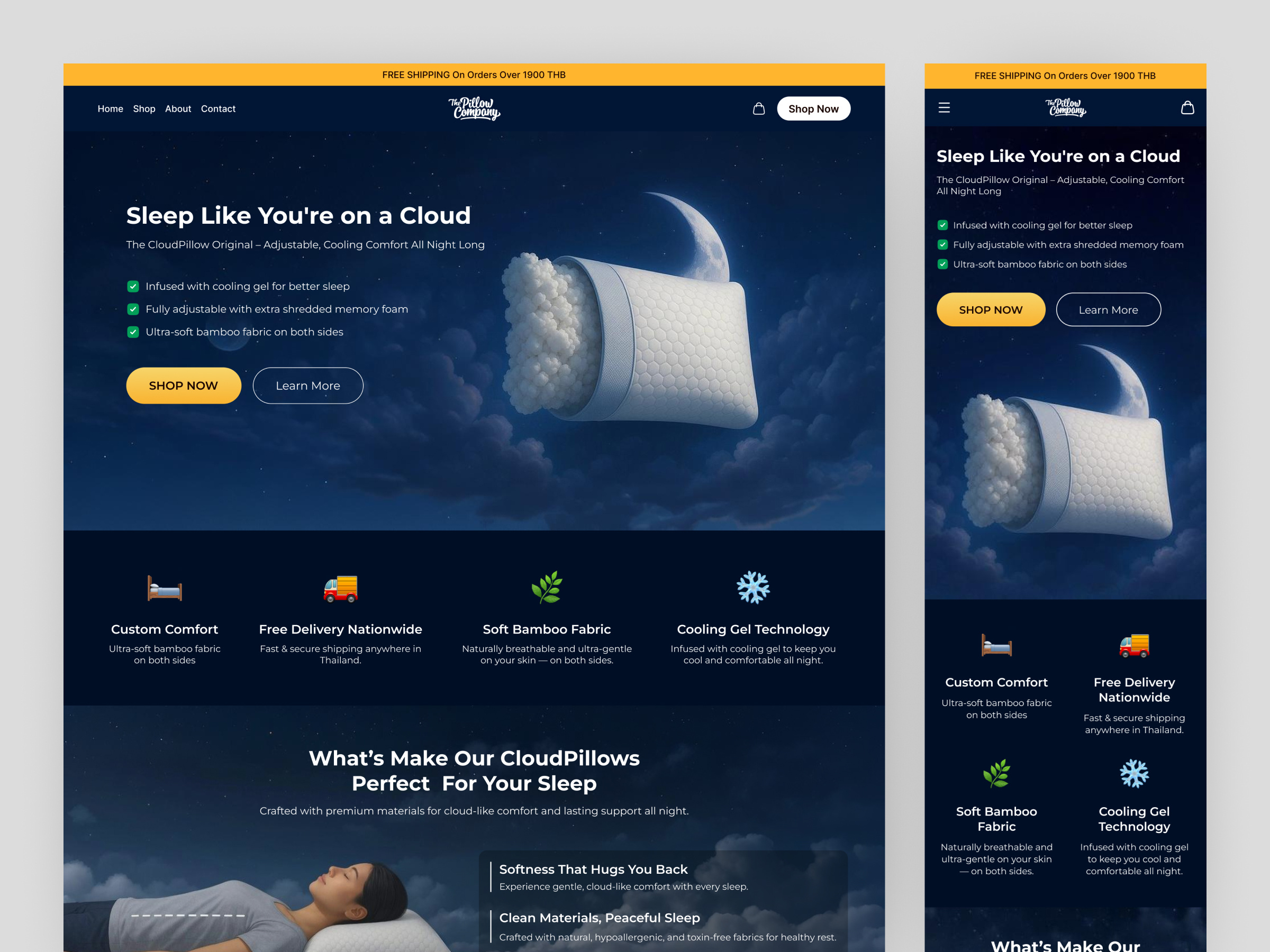 Example of Pillow website design by Shopify