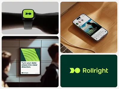 Rollright logo design app arrow automation branding circle data direction finance flow forward growth logo motion movement performance platform progress rolling saas symbol