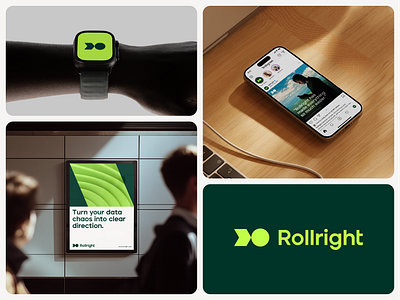 Rollright logo design app arrow automation branding circle data direction finance flow forward growth logo motion movement performance platform progress rolling saas symbol