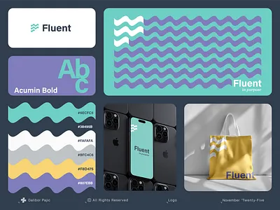 Fluent in purpose branding accessible brand brand guidelines branding clean colors fun graphic design hero screen logo marketing minimalist modern packaging software strategy style guide typography ui visual identity