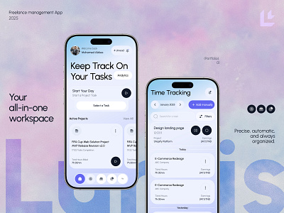 Freelance Management App - Time Tracking & Task Management app design app interface business app clean design dashboard design figma flutter freelance app ios app mobile app design mobile ui modern app productivity app project management saas design task management time tracking ui design ux design workspace app