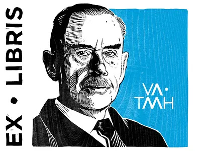 Thomas Mann - Woodcut style black blue ex libris flat color german graphic design history illustration thomas mann wood wood cut