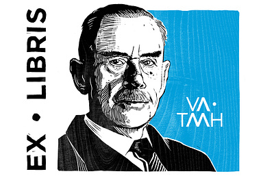 Thomas Mann - Woodcut style black blue ex libris flat color german graphic design history illustration thomas mann wood wood cut