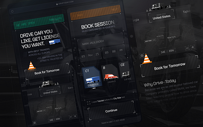 Geometrical UI/UX Design of a booking flow for Driving School booking car clean dark dark mode diving school driving interface landing page login mani jalilzadeh maximalist minimal product sign up ui ui design ux