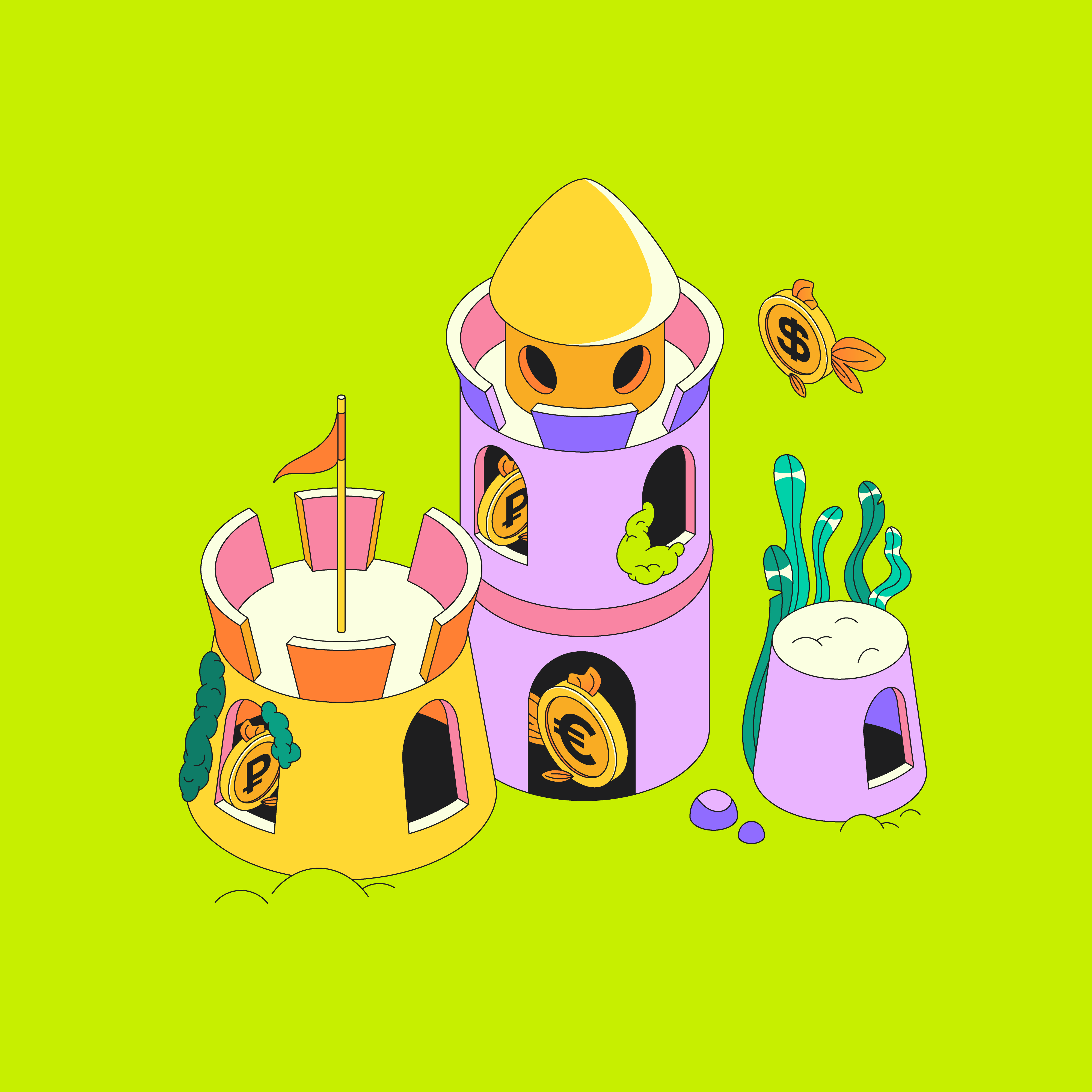 Financial Security aquarium capital protection crypto cryptocurrency dollar euro finance financial literacy financial security fish flat graphic design illustration investments without stress isometry personal finance savings simple finance vector visual metaphor