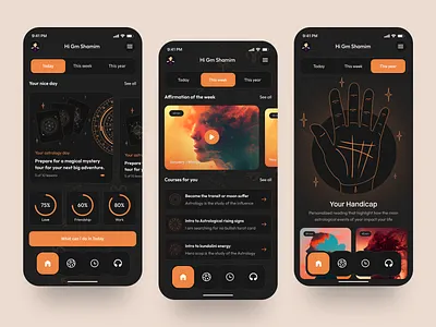 Astrology & Horoscope Mobile App UI/UX Design android app design astrology app astrologyapp cosmic design creative app dark mode ui gradient ui illustration interface design ios mobile app mobile ui modern design premium product design tarot app ui ux zodiac zodiac design
