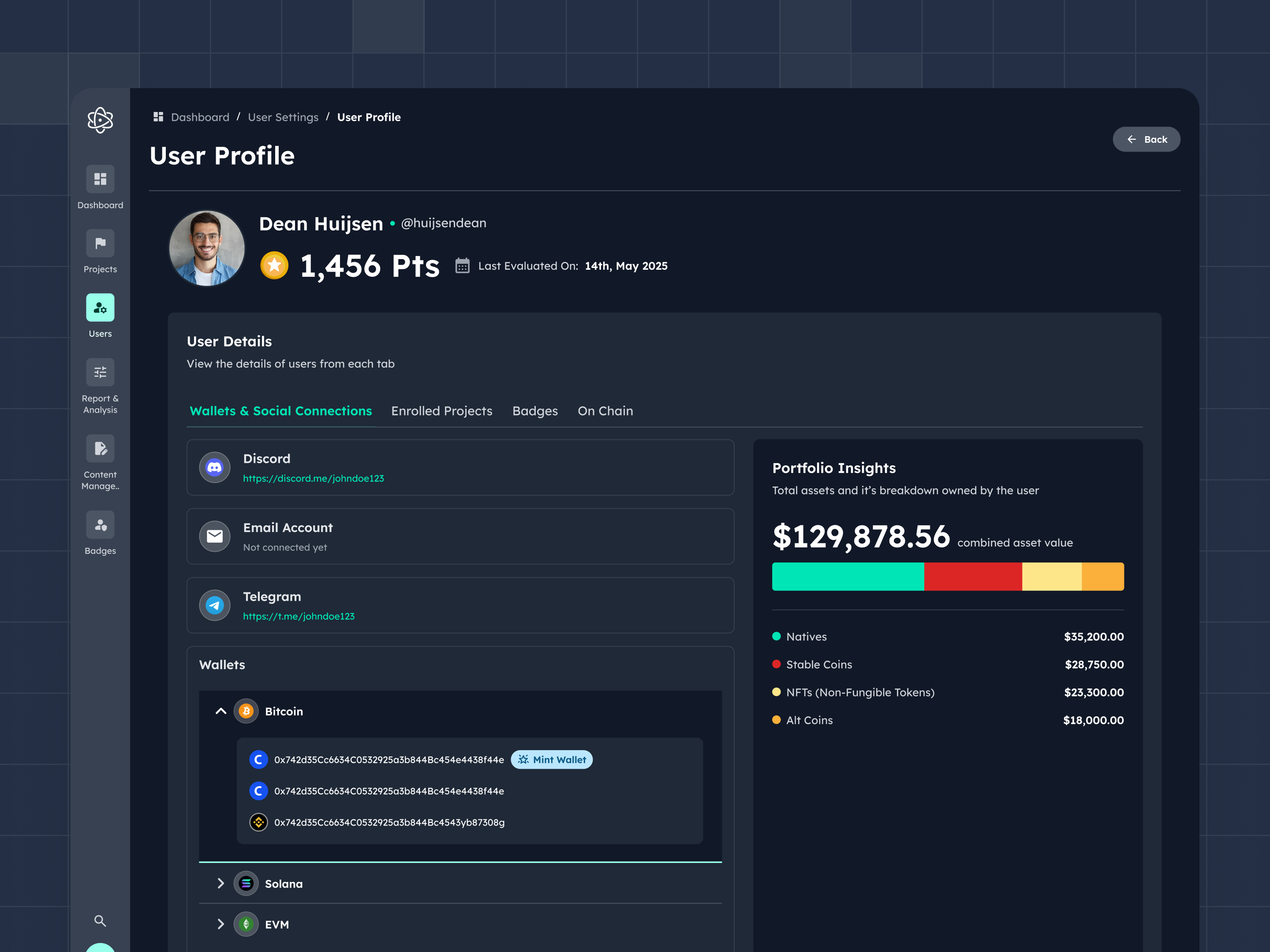 User Profile Design For Crypto Platform crypto dark mode dashboard fintech nft ui user profile ux web app design